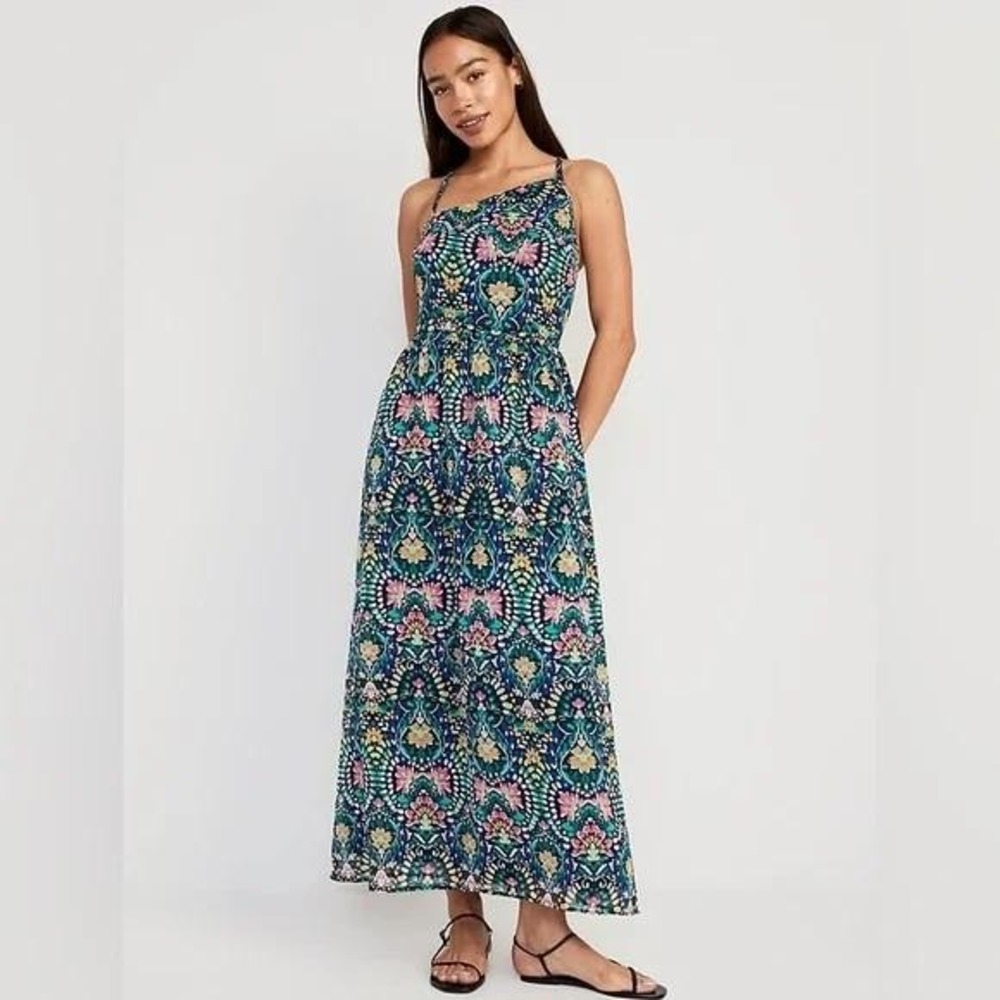 NEW Old Navy Women's M Multicolored Floral Fit & Flare One-Shoulder Maxi Dress